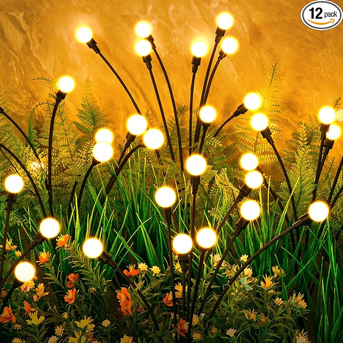 ASMAD Solar Lights Outdoor(12-Pack, 96 LEDs), Solar Garden Lights, Outdoor Decorations, Firefly Light for Patio Decor, Big Bulb, Unique Gifts for Women, Gifts for Grandma-VerdiqueGarden