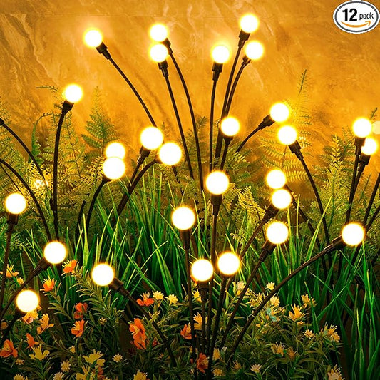 ASMAD Solar Lights Outdoor(12-Pack, 96 LEDs), Solar Garden Lights, Outdoor Decorations, Firefly Light for Patio Decor, Big Bulb, Unique Gifts for Women, Gifts for Grandma-VerdiqueGarden