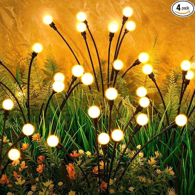ASMAD Solar Lights Outdoor(4-Pack, 32 LEDs), Solar Garden Lights, Outdoor Decorations, Firefly Light for Patio Decor, Big Bulb, Unique Gifts for Women, Gifts for Grandma-VerdiqueGarden