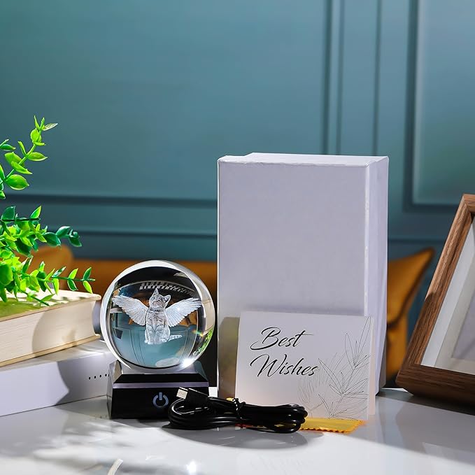 Qianwei Cat Memorial Gifts for Loss of Cat - Pet Memorial Cat Angel Statue 3D Crystal Engraved Office Decor - Remembrance Bereavement Passing Away Sympathy Gifts in Memory of Death-VerdiqueGarden