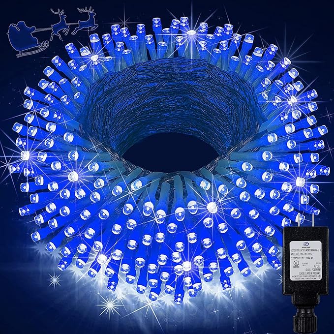 KNONEW 197FT 500 LED Christmas Lights Outdoor String Lights 8 Modes & Memory Fairy Light Plug in Waterproof LED String Lights for Xmas Yard Tree Wedding Party Holiday Decorations (Blue)-VerdiqueGarden