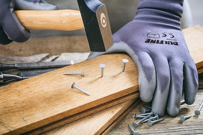 DULFINE Safety Work Gloves PU Coated-12 Pairs,Grey Seamless Knit Glove with Polyurethane Coated Smooth Grip on Palm & Fingers, for Men and Women, Ideal for General Duty Work (Extra Large)-VerdiqueGarden