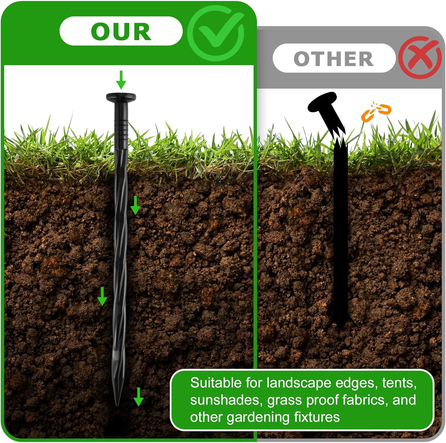 100Pcs 8-Inch Plastic Landscape Edging Spikes, Spiral Anchoring Nails for Weed Barrier, Paver Edging, Landscape Edging, Artificial Turf, Grass Pathways, and More-VerdiqueGarden
