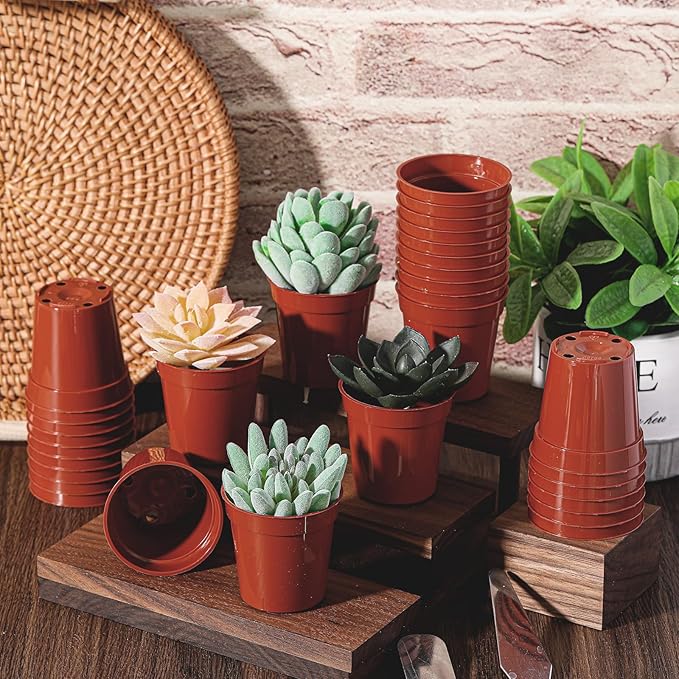 Yaomiao 200 Pcs 2 Inch Red Mini Plastic Plant Pot Nursery Seedling Pots Seed Starter with Drainage Holes for Indoor Outdoor Garden Succulent Plants Cuttings Transplanting-VerdiqueGarden
