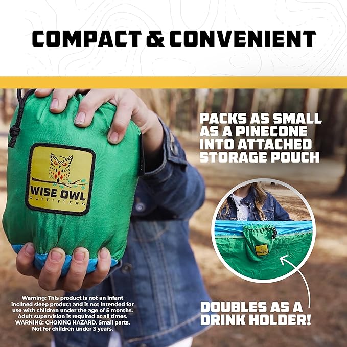 Wise Owl Outfitters Camping Hammock – 500lbs Portable Hammock with Tree Straps - Travel, Backpacking, Hiking, Outdoors Camping Gear - Single or Double-VerdiqueGarden