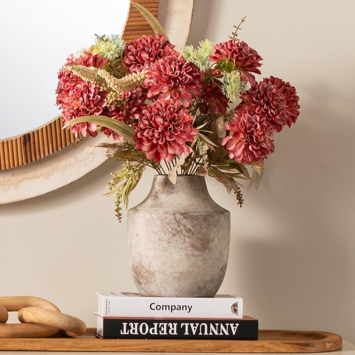 Mitt&Ditt Ceramic Flower Vase, 7.5 inch Off-White Farmhouse Rustic Vase, Handcrafted Weathered Pottery Vases, Small Flower Terracotta Vases for Home Decor, Living Room, Table, Shelf-VerdiqueGarden