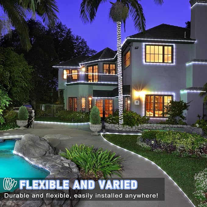 100FT 300 LED Rope Lights for Outside, Christmas String Lights with Waterproof 8 Modes, Connectable Plug in Fairy Lights for Indoor Bedroom Outdoor Patio Pool Garden Party Holiday Decor, White-VerdiqueGarden