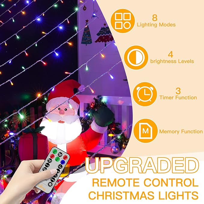 Ollny Christmas Lights Outdoor 400LED 131FT, Multicolor Fairy Lights with Remote 3 Timer, Plug in 8 Modes String Lights for Bedroom Indoor Outside House Party Xmas Decorations-VerdiqueGarden
