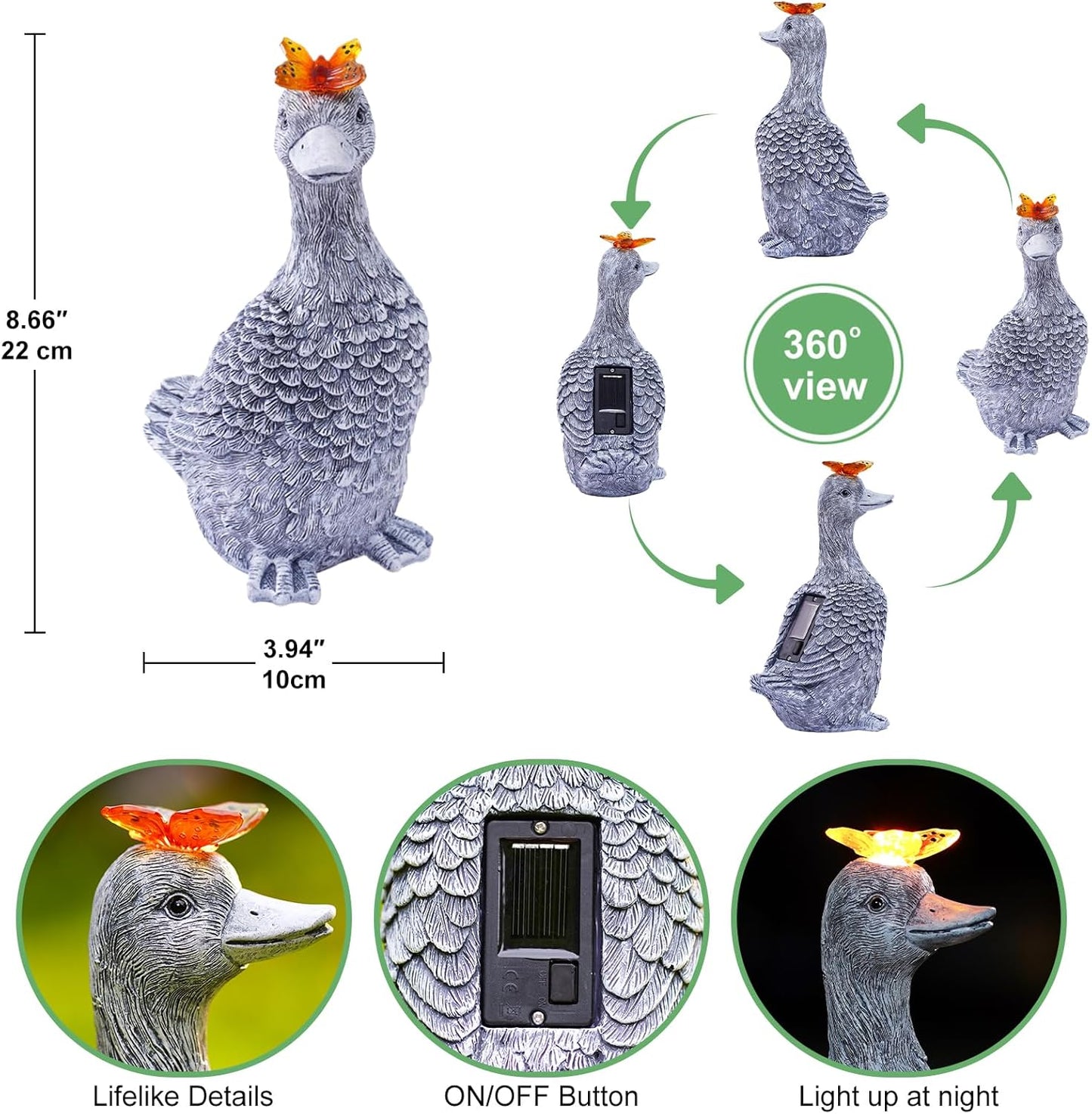 Solar Garden Statue Goose Figurine – Outdoor Decoration with Butterfly for Garden Yard Lawn Home Decor Outside : Unique Gifts for Mom Grandma-VerdiqueGarden