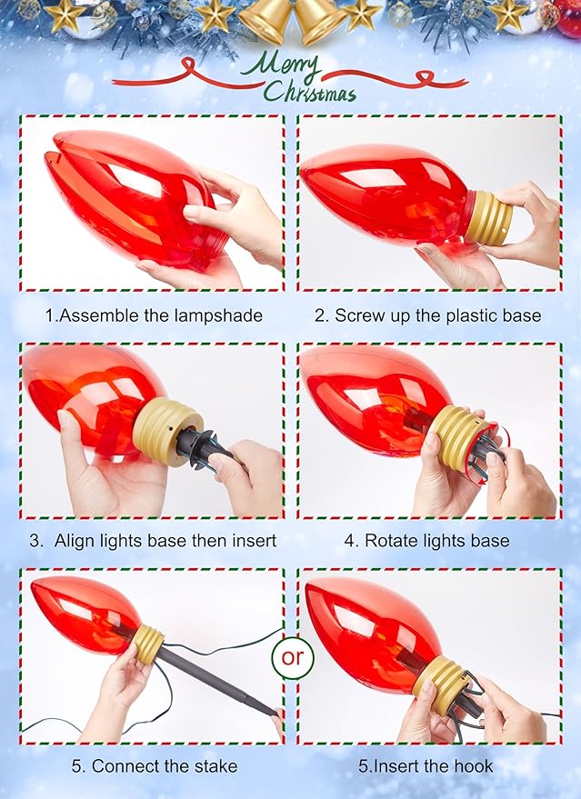 11Feet 5 LED Super Jumbo Christmas String Lights or Pathway Marker Lights, Outdoor Xmas Decorations- Jumbo C9 Hanging Lights Waterproof Lawn Dec for Holiday Home Tree Roof Yard Garden, Multicolor-VerdiqueGarden