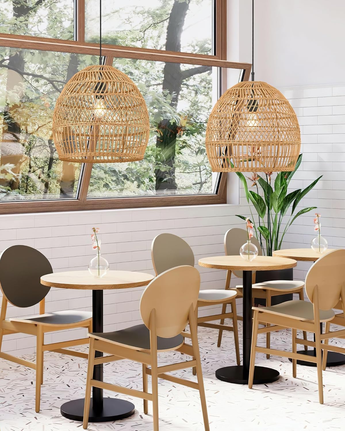 ELYONA 16” Large Boho Rattan Chandelier, Modern Rustic Wicker Pendant Light Fixtures, Basket Hand Woven Hanging Lamp for Coastal Kitchen Island Dining Room Living Room Bedroom Foyer (40cm*40cm)-VerdiqueGarden