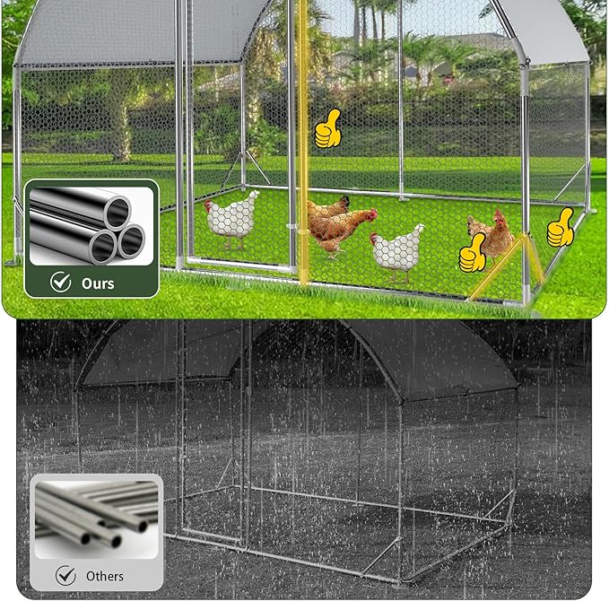 4ever2buy Large Metal Chicken Coop with Run Walk-in Poultry Cage Chicken Runs House Pen Cage Dome Roofed Chicken Coops with Anti-Ultraviolet Cover for Outdoor Backyard Farm Use 9.5'W x 19.3'L x 6.3'H-VerdiqueGarden