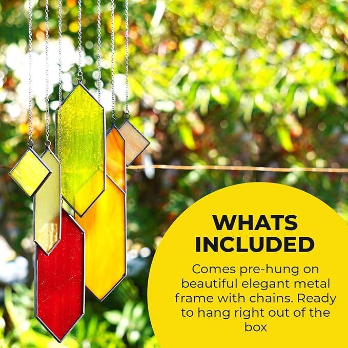 Sensory4U Stained Glass Suncatcher – Element Earth Tones Window Hanging Wall Art – Modern Design Home or Garden Décor – Unique Glass Suncatcher for Window, Porch, or Patio-VerdiqueGarden