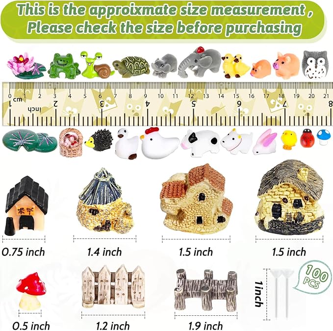172Pcs Miniature Fairy Garden Accessories Including 100Pcs Fixed Pins, modacraft Fairy Garden Kit Fairy House Animal Figurines Mini Landscape for Garden Dollhouse Potted Plant Bonsai Terrarium Décor-VerdiqueGarden