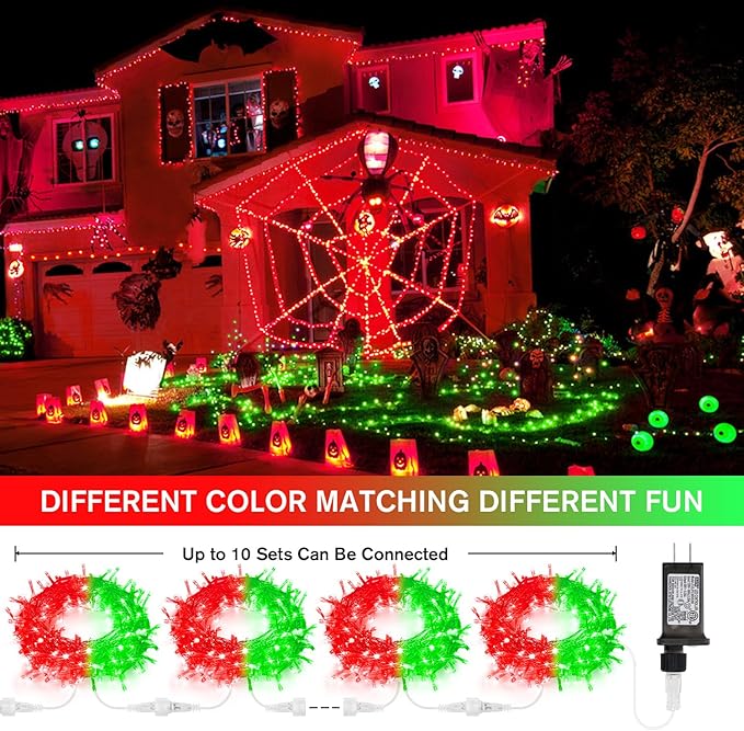 JMEXSUSS 100 LED Red & Green Christmas Lights Plug in, Christmas String Lights Indoor, 33ft Connectable Color Changing Christmas Lights Outdoor for Christmas Party Decor-VerdiqueGarden