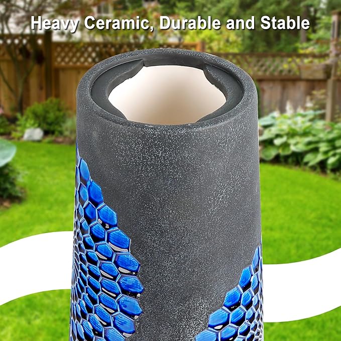 21.5'' Tall Ceramic Bird Bath for Outdoor, Heavy Duty - Cold-Weather Resistant Bird Bath, Garden and Patio Décor - Diamond Blue-VerdiqueGarden