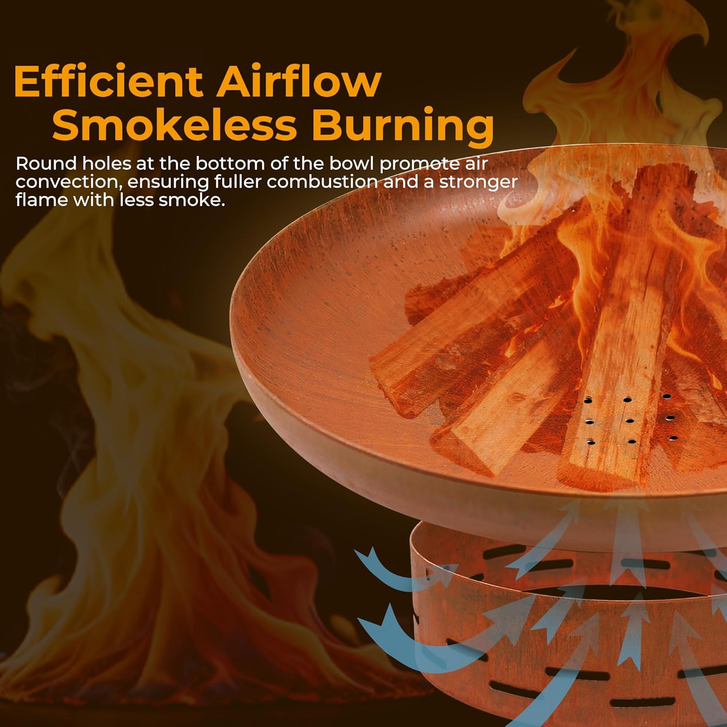 KOL 35" Dia. Heavy-Duty Fire Pit - Pre-Rusted Corten Steel Round Firepit Large Fire Bowl with Stand - Weathering Steel Wood Burning Fireplaces for Outside Backyard Deck Party Bonfire-VerdiqueGarden