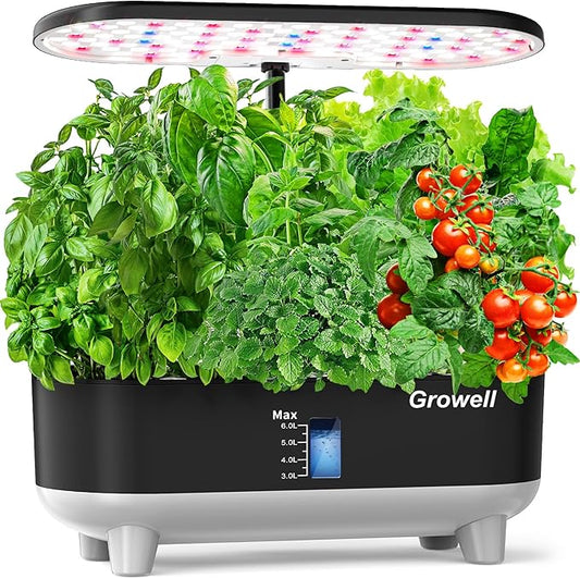 Hydroponics Growing System Kit, 16 Pods Indoor Garden with 28W Full Spectrum LED Grow Light, Auto Timer, 3 Smart Light Modes, 8L Large Herb Garden, Ideal Gardening Gift for Women, Men (Black)-VerdiqueGarden