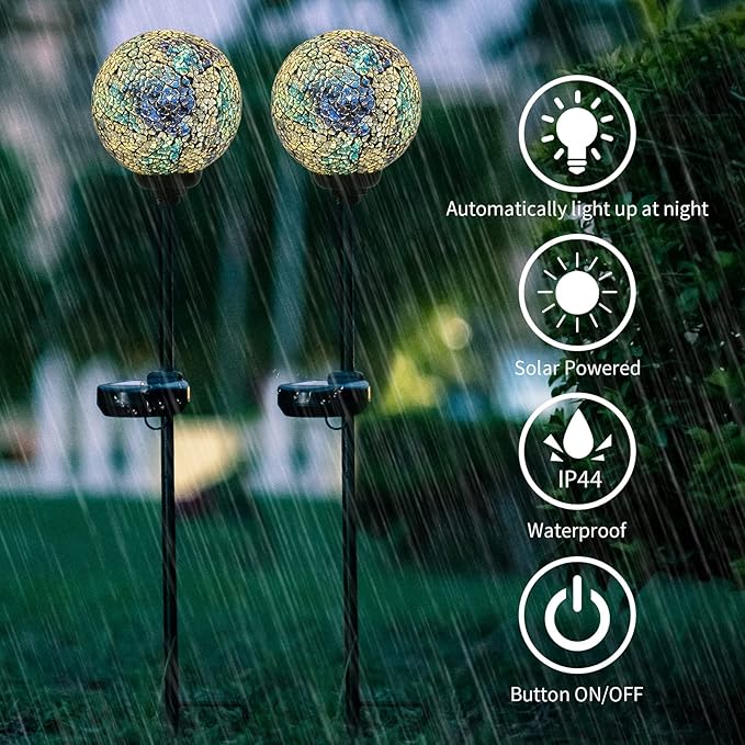 VCUTEKA Mosaic Solar Light, Solar Garden Decorative Lights Outdoor Waterproof LED Pathway Stake Light for Landscape Patio Yard Deck Walkway Decoration, 2 Pack-VerdiqueGarden