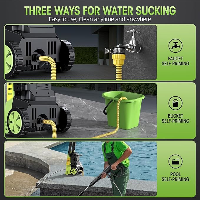 Electric High Pressure Washer - Portable Washer with 23 FT Water Outlet & 6.6 FT Inlet Hose, Steel Spray Wand, Foam-Adjustable Cannon,4 Nozzle Set, Cleans Car/Patio/Fence/Window, 3800PSI 2.4GPM-VerdiqueGarden