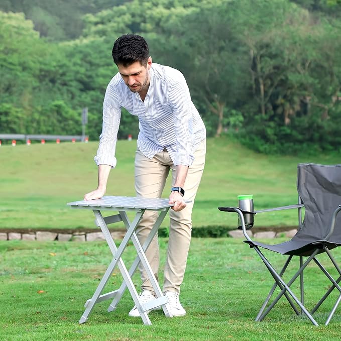 SUNNYFEEL Folding Camping Table - Lightweight Aluminum Portable Picnic Table, 18.5x18.5x24.5 Inch for Cooking, Beach, Hiking, Travel, Fishing, BBQ, Indoor Outdoor Small Foldable Camp Tables-VerdiqueGarden