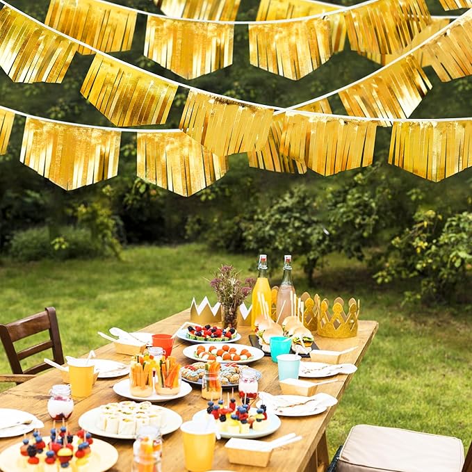 Gold Tassel Banner Double Sided Metallic Fabric Pennant Bunting Flag Garland for Graduation Birthday Anniversary Bachelorette Engagement Wedding Bridal Shower Baptism Hen Party Decorations Supplies-VerdiqueGarden