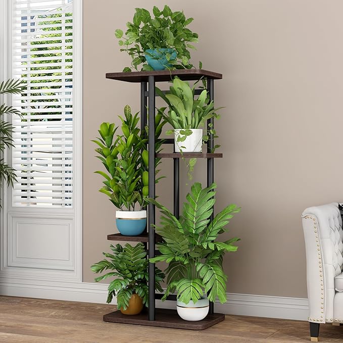 LINZINAR Plant Stand 4 Tier 5 Potted Indoor Plant Shelf Multiple Stands for Garden Corner Balcony Living Room-VerdiqueGarden