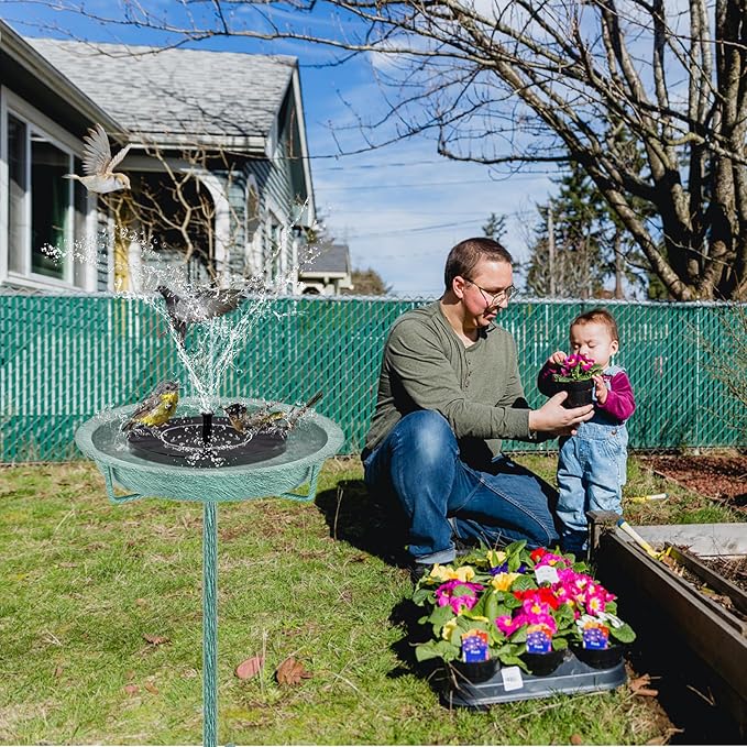 Metal Bird Bath for Outside, 36.2" Height Birdbath Bowl Standing Bird Feeders for Outdoors with 4 Prongs Base Stake, Freestanding Birdfeeders for Garden Yard Lawn Decor (Retro Green)-VerdiqueGarden