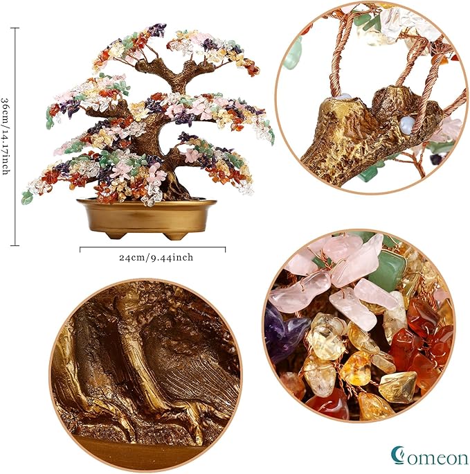 Feng Shui Money Tree Large Pine Tree Style Crystal Quartz Lucky Tree Gem Tree for Office Home Feng Shui Decoration for Wealth/Fortune and Luck (Multicolored)-VerdiqueGarden