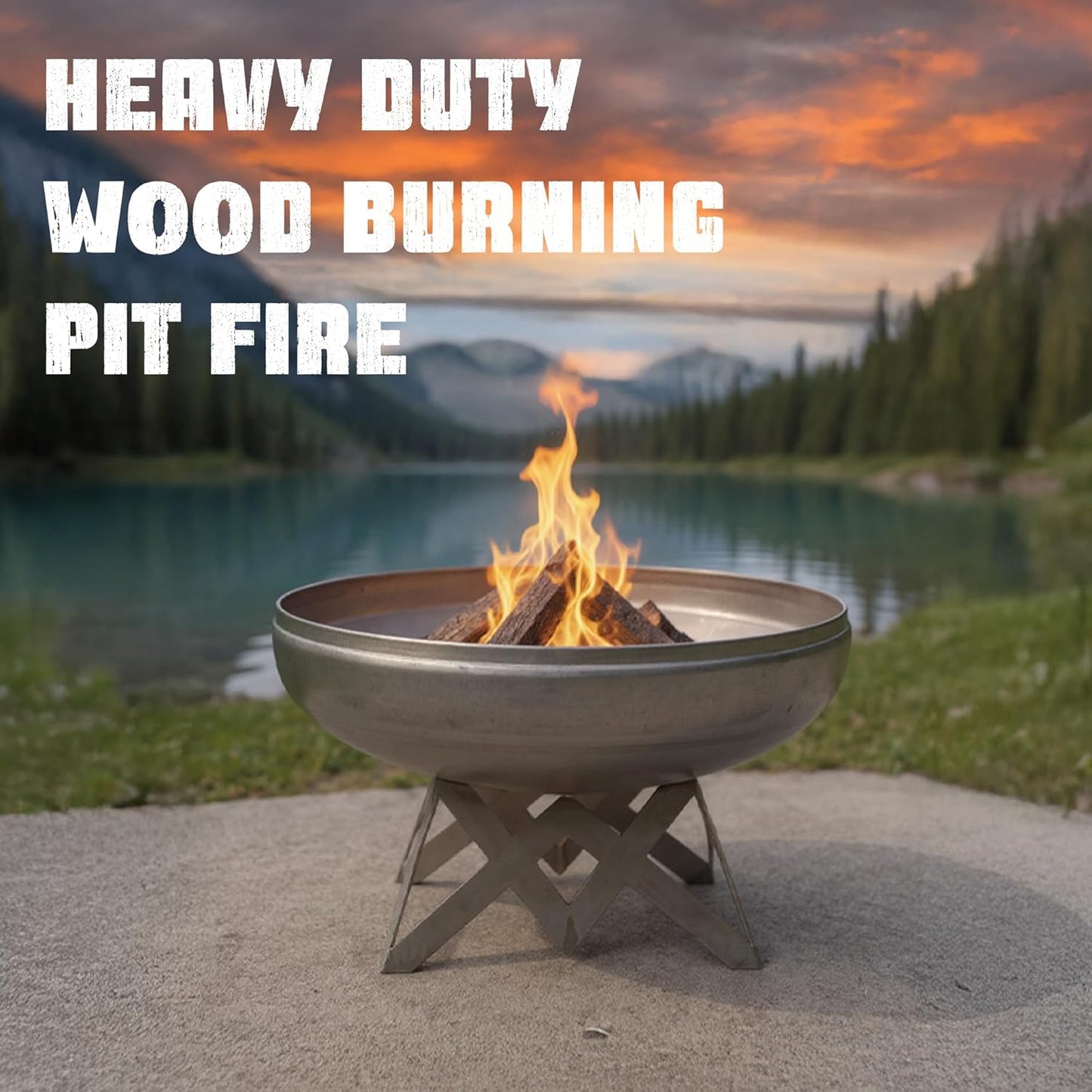 Ohio Flame - 30" Liberty Fire Pit with Angular Base (Made in USA) - Natural Steel Finish-VerdiqueGarden