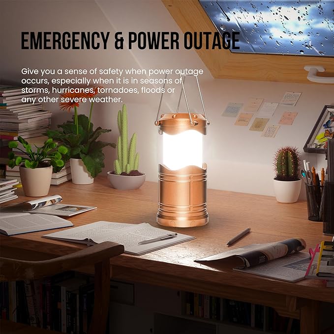 Lichamp LED Camping Lantern, 4 Pack Battery Powered Flashlight for Power Outages, Portable Collapsible Hanging Light Essential for Home, Outdoor, Emergency Lamp Survival Kit Gear for Hurricane, Gold-VerdiqueGarden