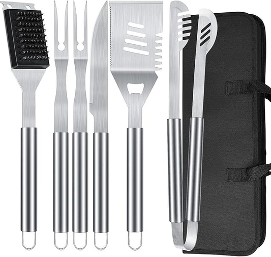 BBQ Grill Tools Set 16-inch Heavy Duty, 6 Pcs- Barbecue Utensils Kit for Camping, Kitchen, Outdoor Cooking,Suitable as a Gift for Men, Fathers, Friends-VerdiqueGarden