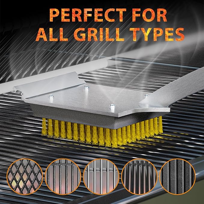 ENLOY Copper Wire Grill Brush Replacement Head, Grill Cleaning Bristle Brush with 4 Screws, BBQ Cleaning Replacement Brush Head for Gas, Porcelain, Ceramic, Cast Iron, Stainless Steel Grills and More-VerdiqueGarden