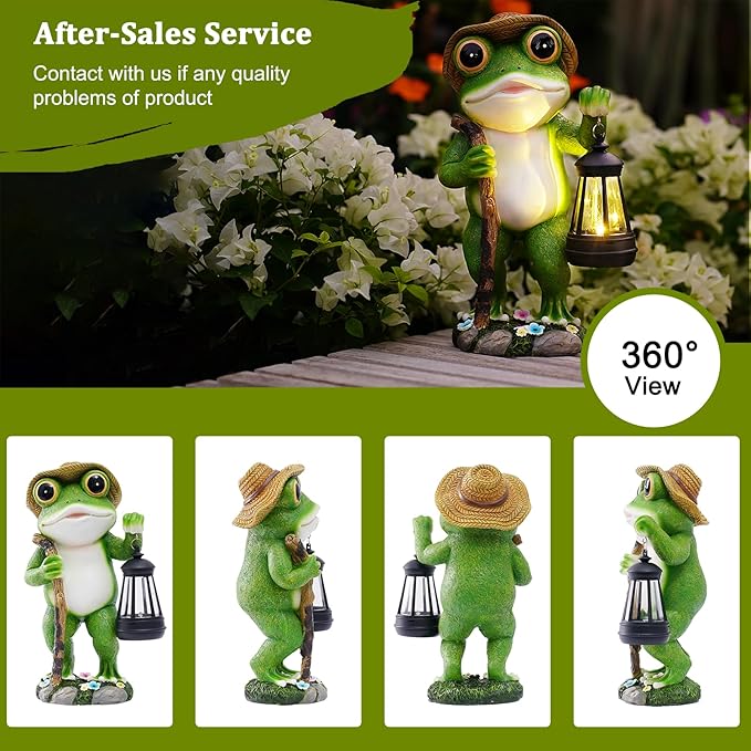 Solar Frog Garden Decor with Lantern Outdoor Statue for Patio Pathway Frog Figurine for Yard Decoration Lawn Ornament Gardening Gifts for Women Mom Grandma-VerdiqueGarden
