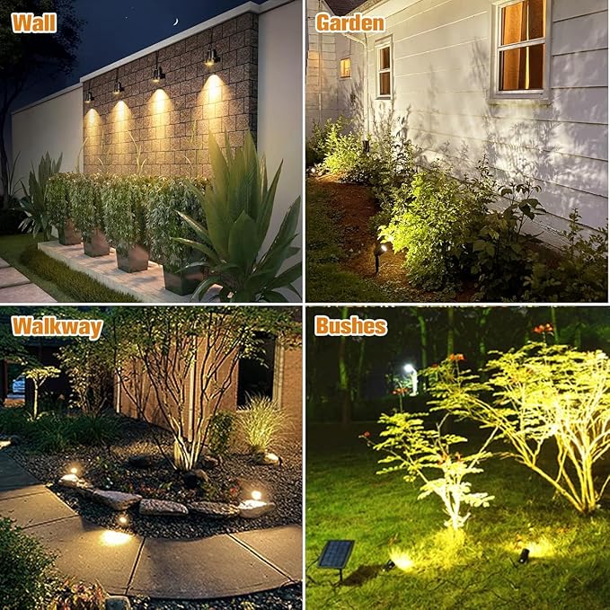 APONUO Metal Solar Spot Lights Outdoor with 9.8ft Cable Solar Powered Landscape Lighting Low Voltage IP65 Waterproof Auto On/Off for Outside Garden Yard Landscape Pathway Garage-Warm White(2-in-1)-VerdiqueGarden