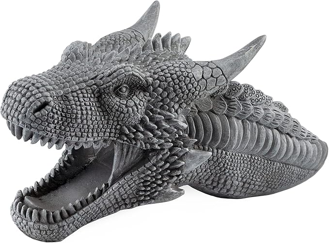 Dragon Garden Downspout Sculpture; Splash Block Anchor w/Ramp for Downspout Extension-VerdiqueGarden