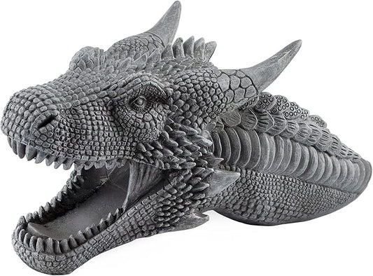Dragon Garden Downspout Sculpture; Splash Block Anchor w/Ramp for Downspout Extension-VerdiqueGarden