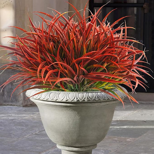 Uieke 28 Bundles Artificial Outdoor Plants UV Resistant Fake Grass Plants Faux Plastic Plants Greenery Shrubs for Home Garden Pathway Window Box Front Porch Cemetery Fall Decor, Autumn Red-VerdiqueGarden