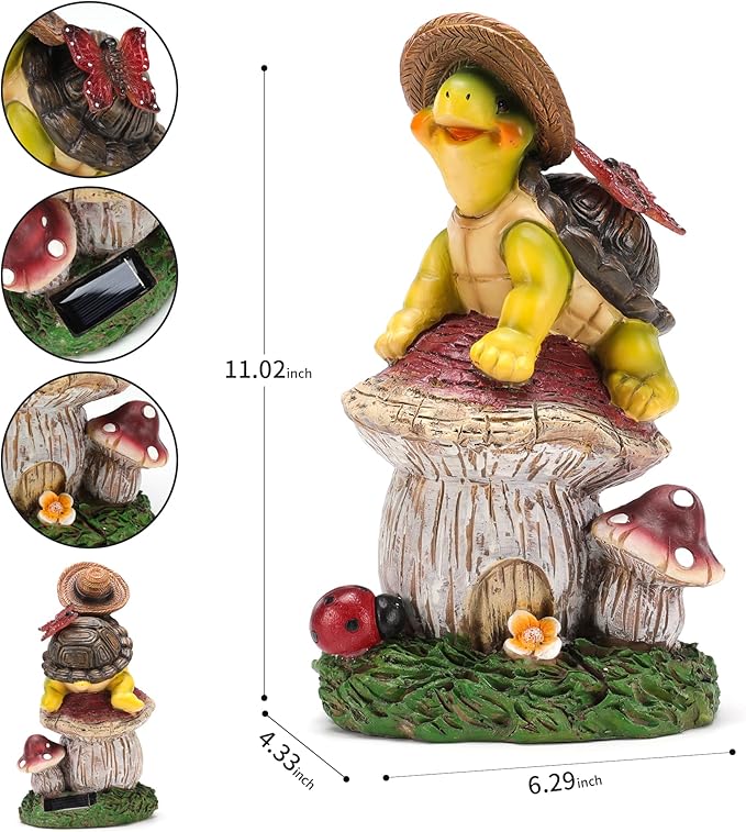 Turtle Figurine Garden Decor, Solar Turtle Outdoor Statue, Funny Turtle Gift Sculpture Decoration for Home Patio Yard Lawn Porch Ornament-VerdiqueGarden
