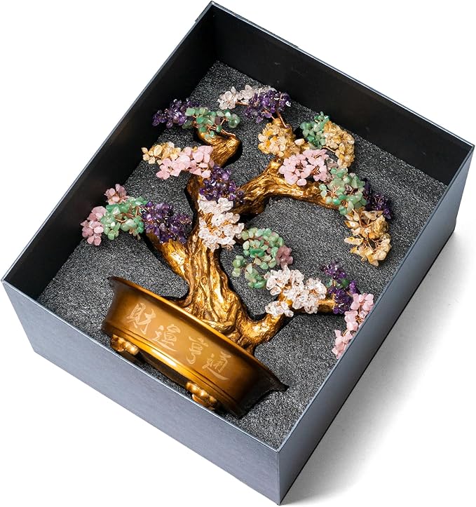 Natural Chakra Gemstone Crystal Bonsai Tree of Life（1,350 Gemstone Count） Large Feng Shui Money Tree for Luck and Wealth Desk Decoration 20 Inches-VerdiqueGarden