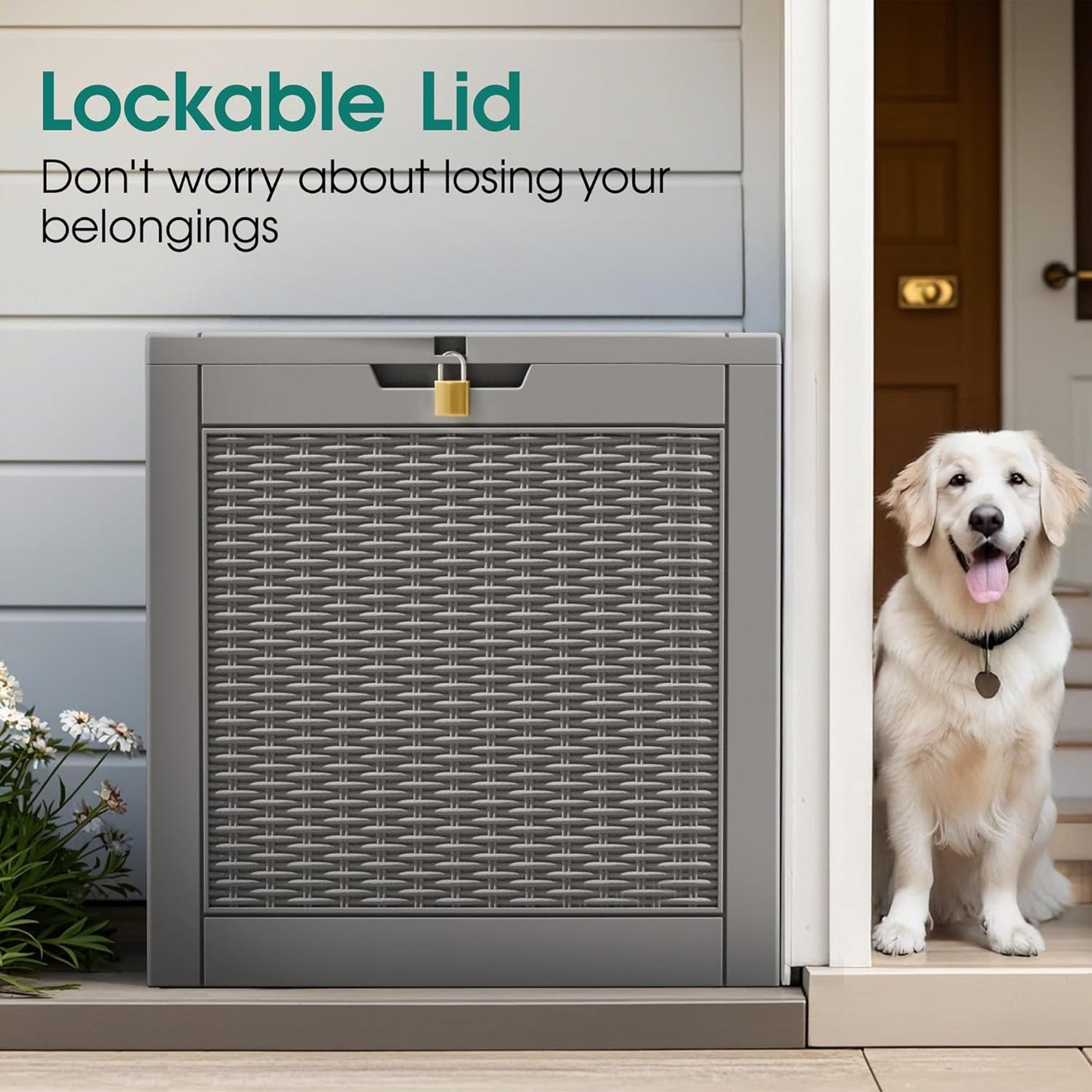 NUNU LAB Outdoor Storage Box, 33 Gallon Resin Deck Box Indoor and Outdoor Use, Waterproof Lockable Patio Storage Bin for Gardening Tools,Package Deliveries,Patio Cushions,UV Resistant,Grey-VerdiqueGarden