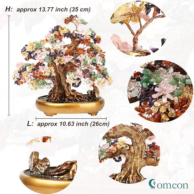 Feng Shui Money Tree Large Crystal Quartz Lucky Tree Gem Tree for Office Home Feng Shui Decoration for Wealth/Fortune and Luck (Citrine)-VerdiqueGarden