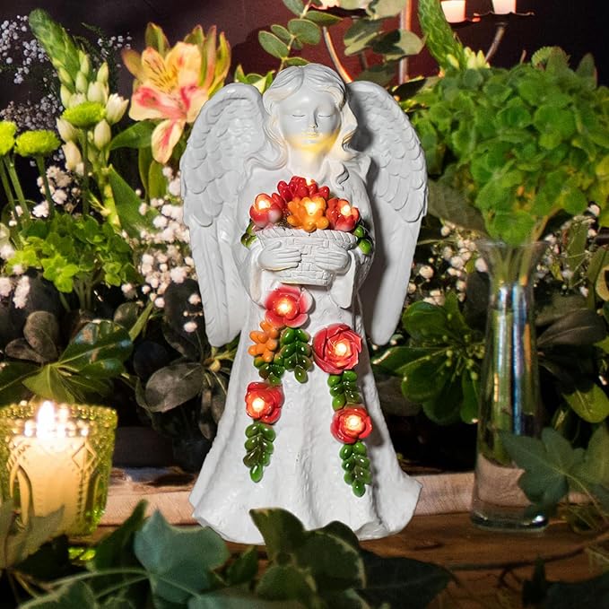 Angel Garden Statue Figurines Light Decoration Outdoor Solar Angels with 8 Led Lights Outside Resin Sculpture Art Decor Patio Lawn Yard Housewarming Gifts for Women Grandma Mom-VerdiqueGarden