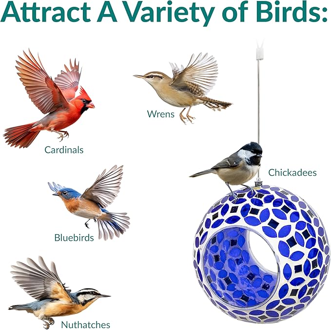 Sunnydaze 6-Inch Glass Mosaic Hanging Bird Feeder for Outdoors - Fly-Through Wild Bird Feeder - Lavender Mosaic-VerdiqueGarden