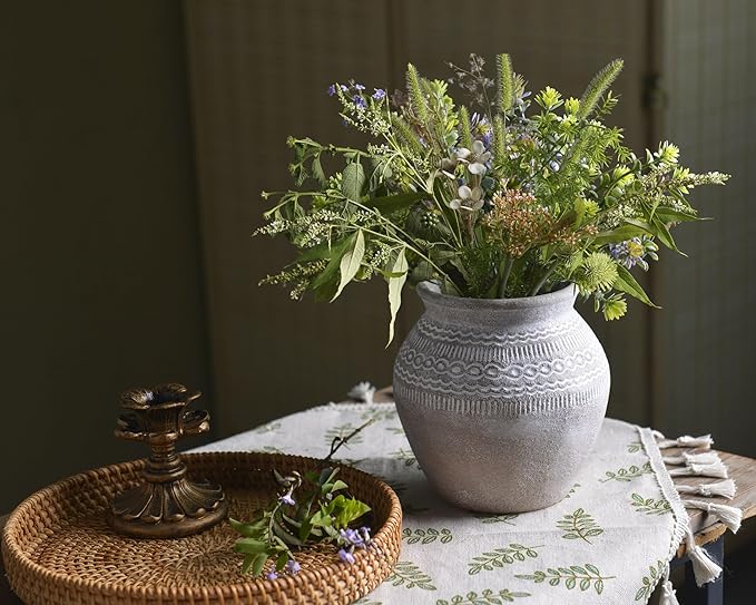Quoowiit Ceramic Rustic Farmhouse Vase, Distressed Flower Vase for Home Decor, Boho Decorative Vases for Centerpiece Table Decorations, Vases for Living Room Kitchen Entryway Mantle Shelf Decor-VerdiqueGarden
