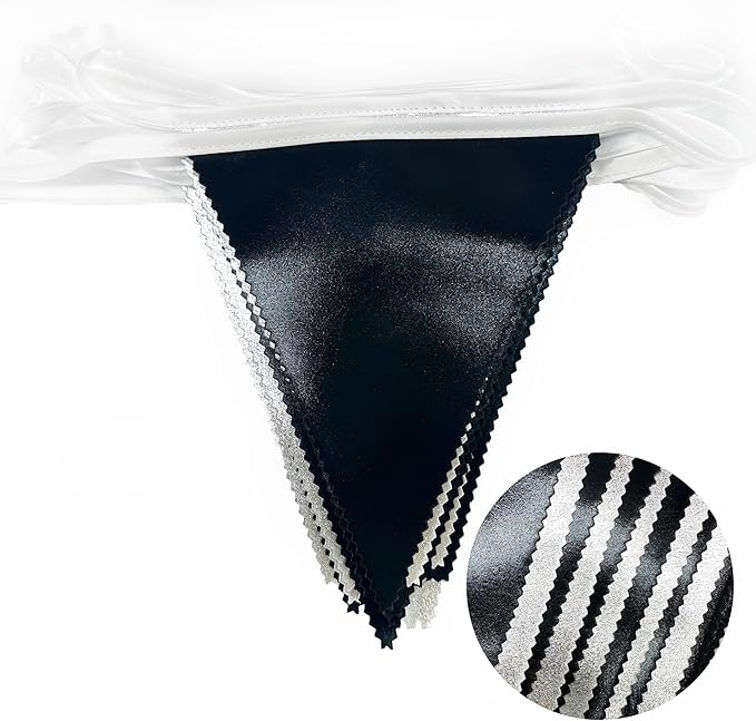 Black and Silver Party Decorations Triangle Pennant Banner Flag Metallic Fabric Bunting Garland for Birthday Graduation Retirement Wedding Bachelorette Bridal Shower Engagement Disco Party Supplies-VerdiqueGarden