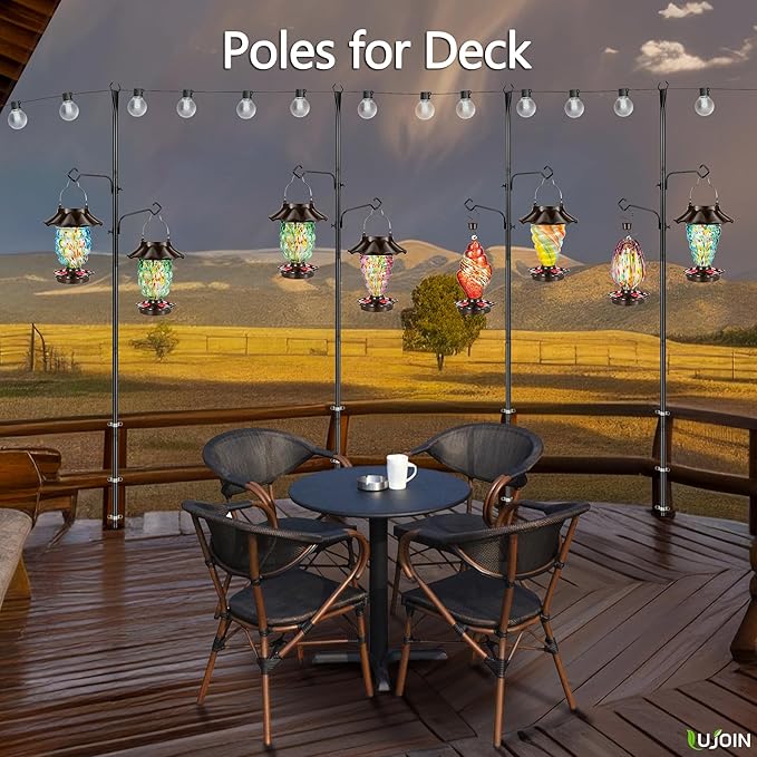 3-in-1 String Light Pole for Outside (2 Pack), Each Pack Includes 2 Hooks, 1 Solar LED Light Board & 1 Party Flag, Heavy Duty Stand for Deck, Patio, Backyard, Wedding-VerdiqueGarden