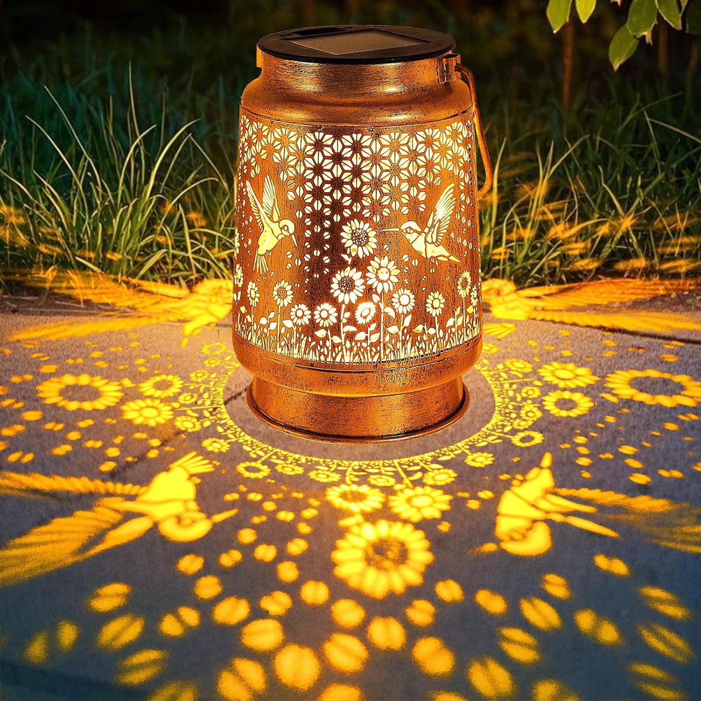 Hummingbird Solar Lanterns Outdoor Garden Decor, Birthday Gifts for Women Mom Grandma Hanging Metal Solar Lights Waterproof LED Decoration with Shepherd Hook Outside for Garden Yard Porch Lawn Patio-VerdiqueGarden