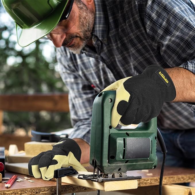 HANDLANDY Leather Work Gloves for Men & Women, Reinforced Durable Garden Gloves, Cowhide Working Glove for Gardening-VerdiqueGarden