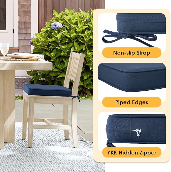 Outdoor Sunbrella Square Corner Seat Cushion, 18.5"x16"x3", Set of 4, Non Slip Seat Cushion Pads with Removable Cover for Patio Furniture, Garden Yard Lawn, Specrtum Indigo-VerdiqueGarden